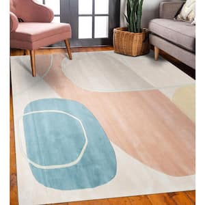 Multicolored Hand-Tufted Wool Contemporary Modern Rug, 7 ft.9 x 9 ft.9, Area Rug