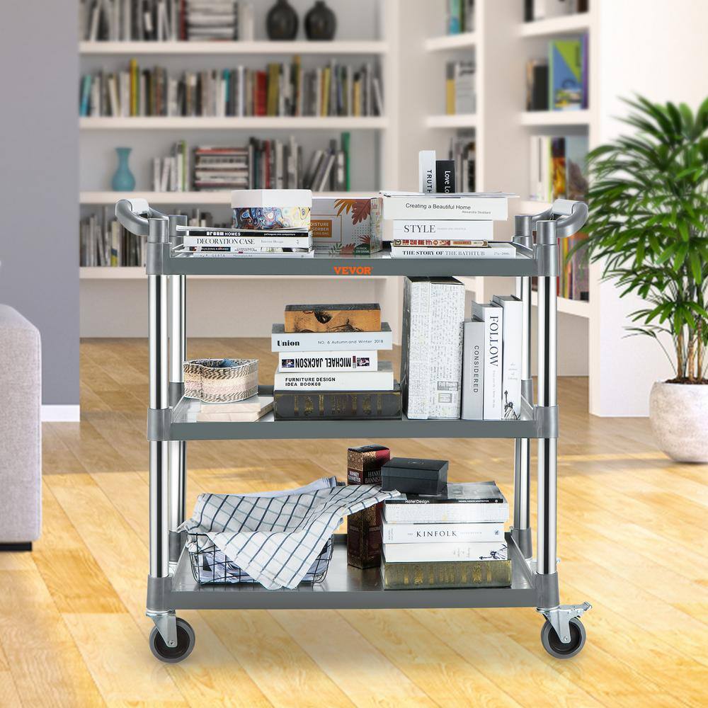 Gray 3-Shelf Heavy Duty Rolling Utility Cart with Lockable Wheels