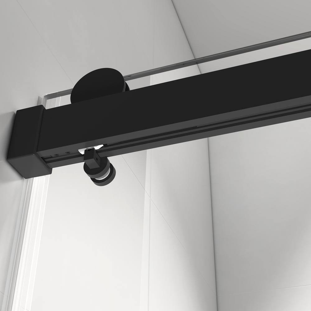 Matte Black Frameless Sliding Shower Door with Clear Glass