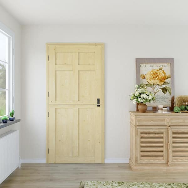 36 in. x 80 in. Unfinished Solid Pine Wood Universal 6-Panel Clear Glass Dutch Door Interior Door Slab Split Single Door