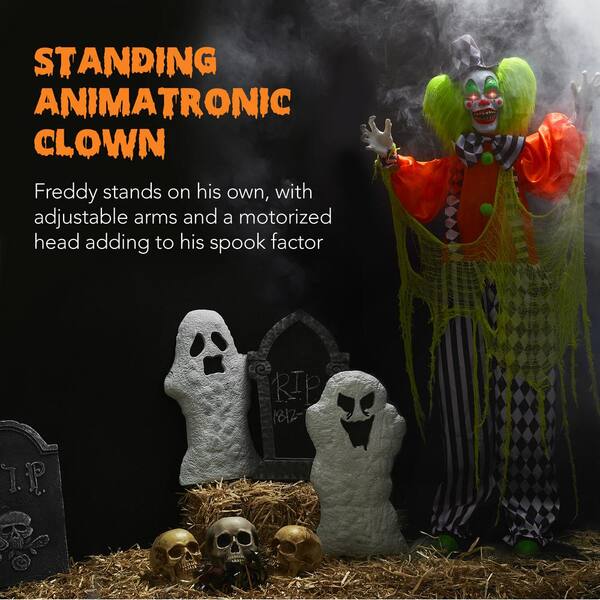 Funhouse Freddy 5.5 ft. Motion Activated Animatronic Standing Killer Clown Outdoor Halloween Decoration