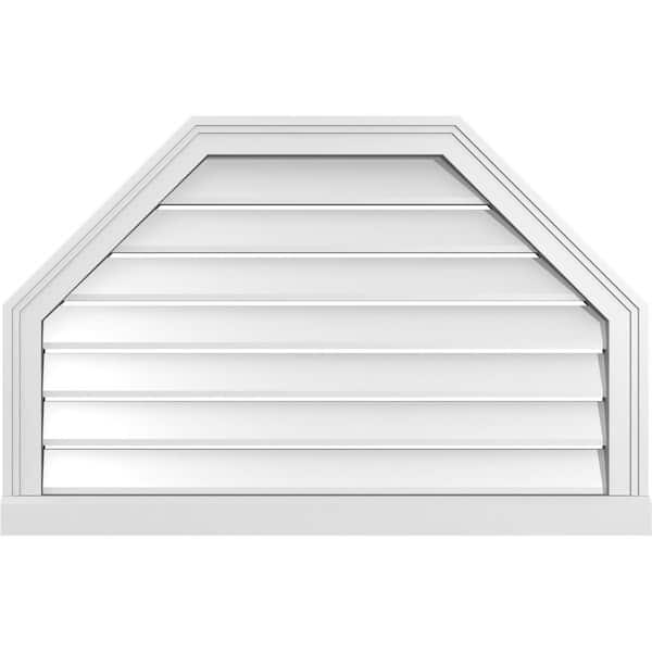 Ekena Millwork 34" x 22" Octagonal Top Surface Mount PVC Gable Vent: Functional with Brickmould Sill Frame