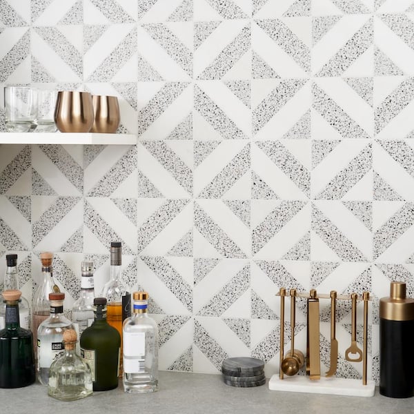 Ivy Hill Tile Lupa Diagonal Truffle White 11.81 in. x 11.81