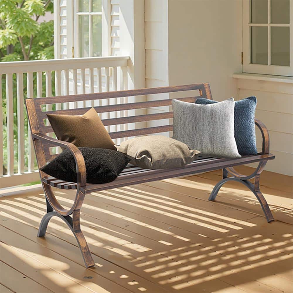 Meteor shower llc Metal Outdoor Bench Patio Bench 50 inch Metal Frame ...