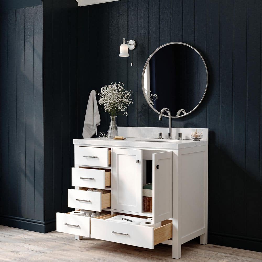 Cambridge 42" White Hardwood Freestanding Single Vanity Set