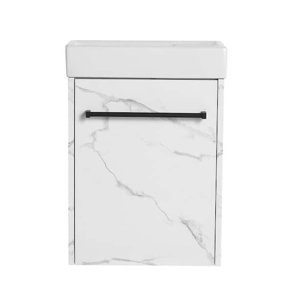 Modland Yunus 16 in. Single Sink Wall-Mounted White Bath Vanity with White Ceramic Top Unassembled