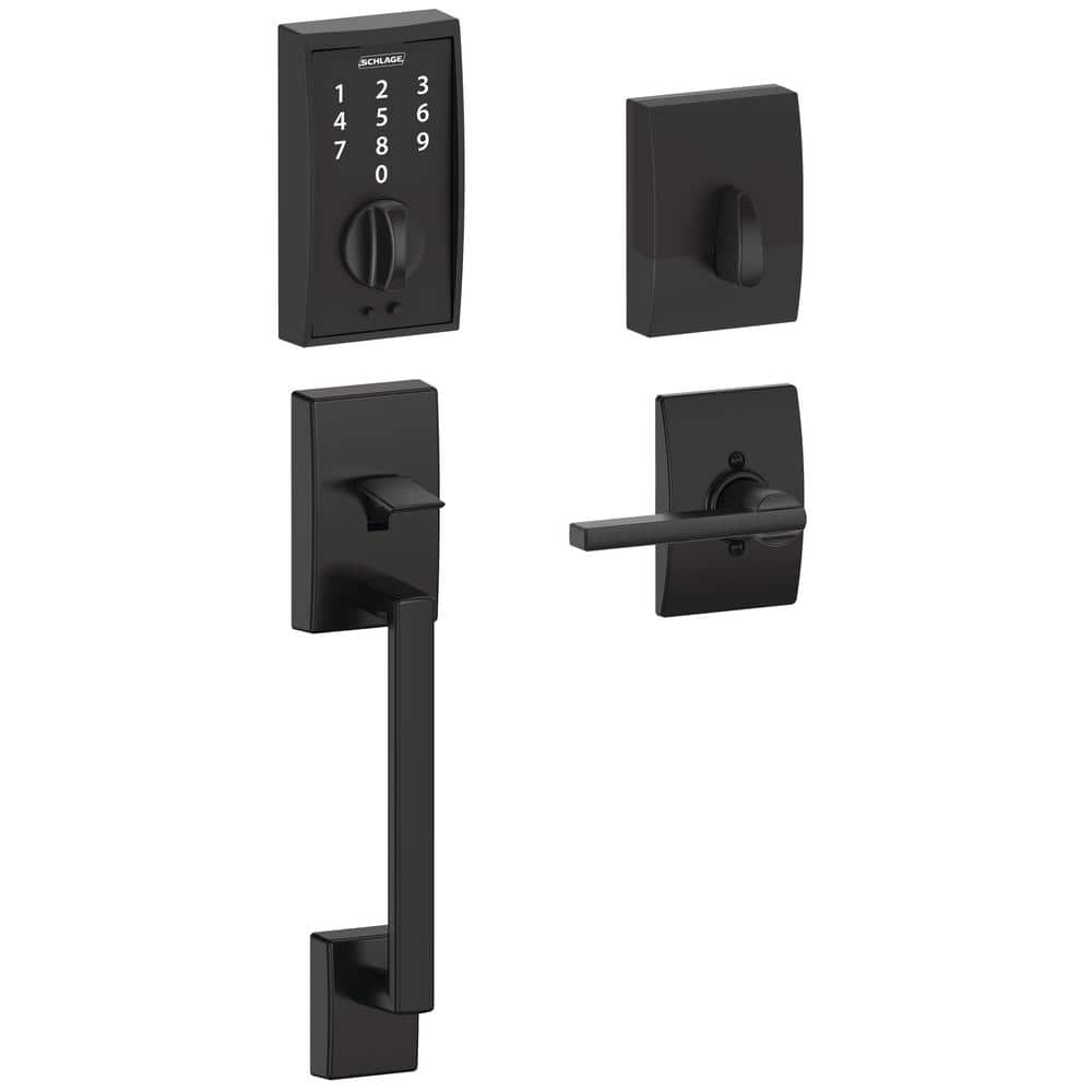 Schlage Century Matte Black Touch Electronic Keypad Deadbolt and Front  Entry Door Handle with Latitude Door Handle BE375 CEN 622 FE285 CEN 622 LAT  CEN The Home Depot