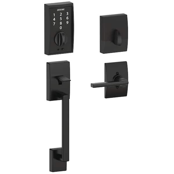 Schlage Century Matte Black Touch Electronic Keypad Deadbolt and Front Entry Door Handle with Latitude Door Handle