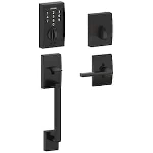 Century Matte Black Touch Electronic Deadbolt and Front Entry Door Handle with Latitude Door Lever