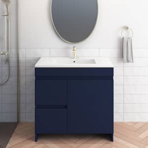 Mace 36 in. W x 20 in. D Single Sink Bathroom Vanity Left Side Drawers In Navy Blue With Acrylic Integrated Countertop