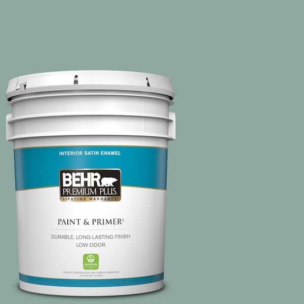 BEHR PREMIUM PLUS 5 gal. #S430-4 Green Meets Blue Satin Enamel Low Odor Interior Paint & Primer