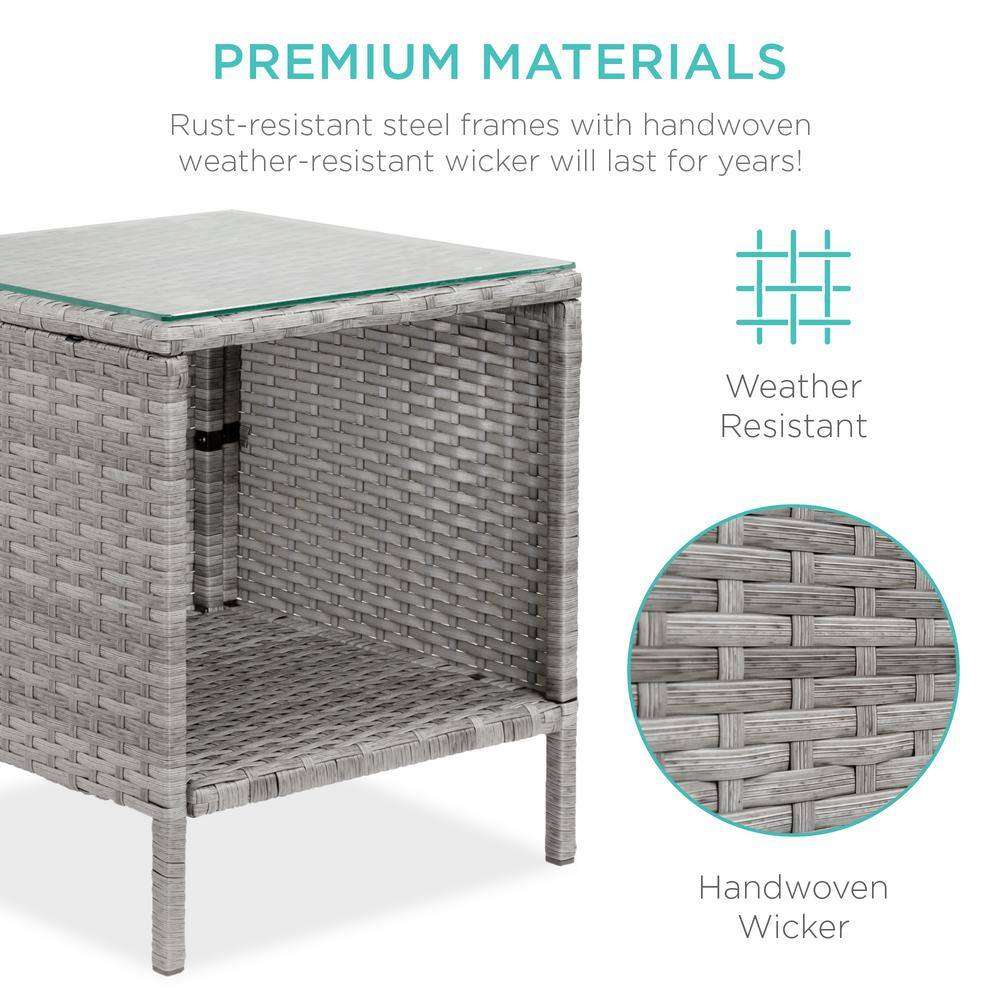 Gray Wicker 3-Piece Outdoor Bistro Set with Cushions and Glass Tabletop