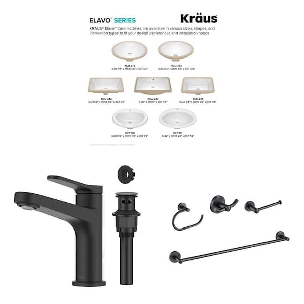 Elavo 23 in. White Undermount Sink with Overflow, Indy Matte Black Faucet and Elie 4-Piece Hardware Set