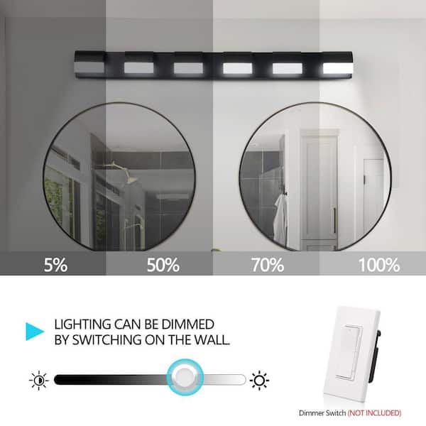 HYXMakeIt Modern Retractable Bathroom Vanity Light – 16-24" Adjustable, 26W 2200LM, 5700K Cool White, Dimmable, Matte Black, ETL Certified For Over-Mirror Use