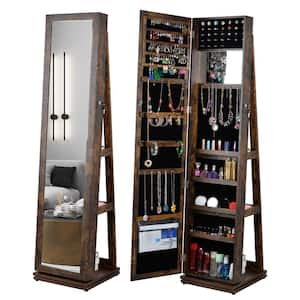 15.7 in. W x 15.7 in. L x 65 in. HBrown MDF Free Standing Jewelry Armoire with Mirror, External 3-Layer Shelf