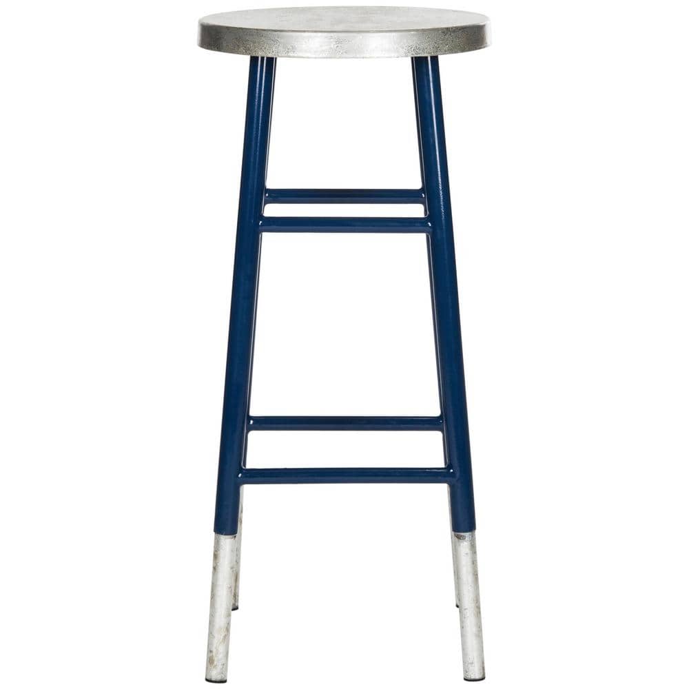 Navy Blue & Silver Foil 30" Transitional Metal Barstool