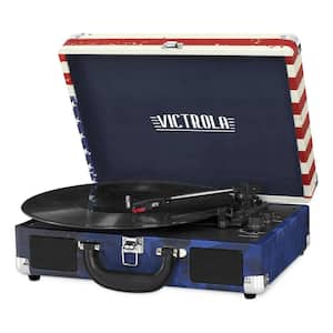 Bluetooth Suitcase Record Player with 3-Speed Turntable, US Flag