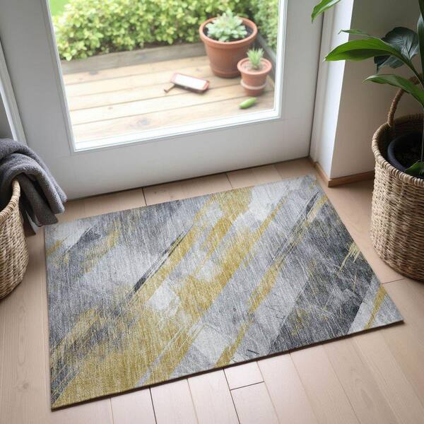 Mayfield Premium Machine Washable Abstract AMF1535 Gold 2 ft. x 3 ft. Area Rug