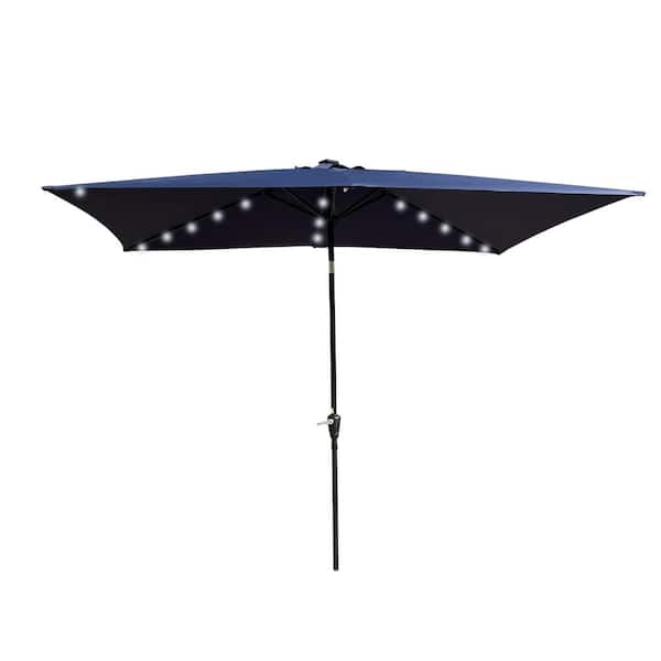 Boosicavelly 10 ft. x 6.5 ft. Outdoor Patio Navy Blue Solar LED Lighted Market Umbrellas with Crank and Push Button Tilt