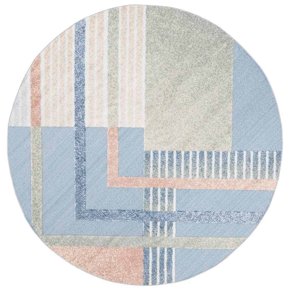 SAFAVIEH Sarasota Blue/Light Green 7 ft. x 7 ft. Trellis Round Area Rug
