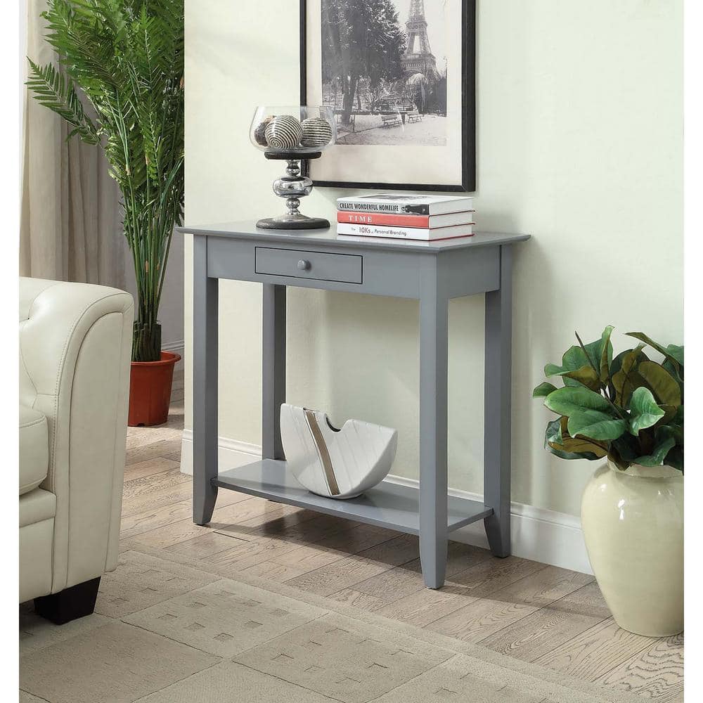 Gray Wood Hall Table with Drawer and Shelf