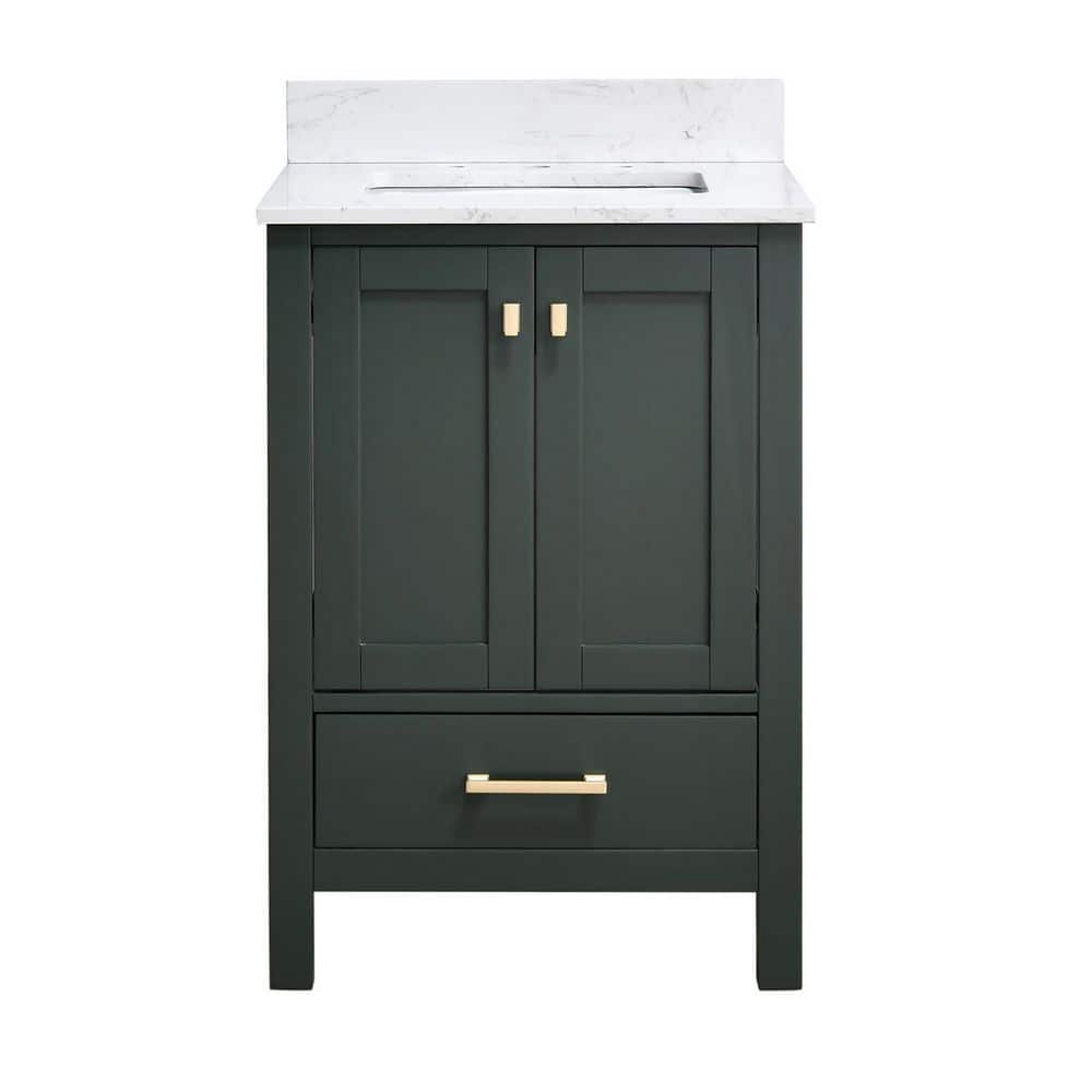 Starry Sky 24 in. Undermount Single Sink Freestanding Bath Vanity in Green with White Engineered Stone Top price history on PriceWatchPro
