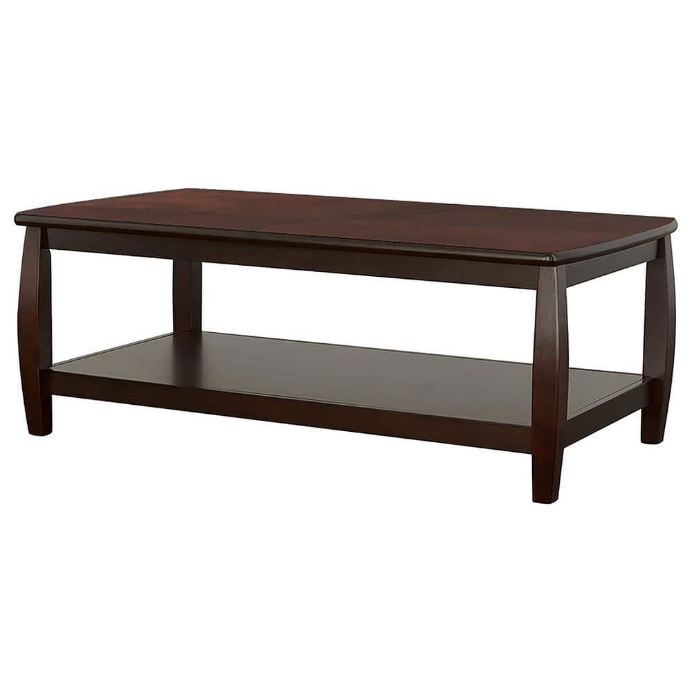 Marina Bowed Legs Cappuccino Finish Rectangular Coffee Table with Shelf
