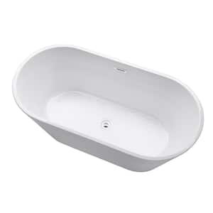 Domme 54 in. Acrylic Flatbottom Freestanding Non-Slip Bathtub in White/Polished Chrome