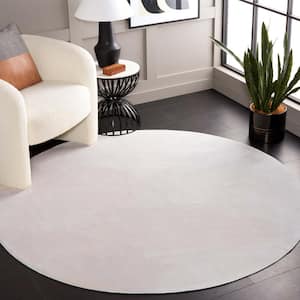 Faux Rabbit Fur Beige 6 ft. x 6 ft. Solid Flokati Round Area Rug