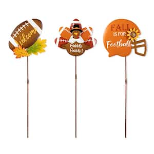 24 in. H Set of 3 Thanksgiving Metal Football Turkey Yard Stake