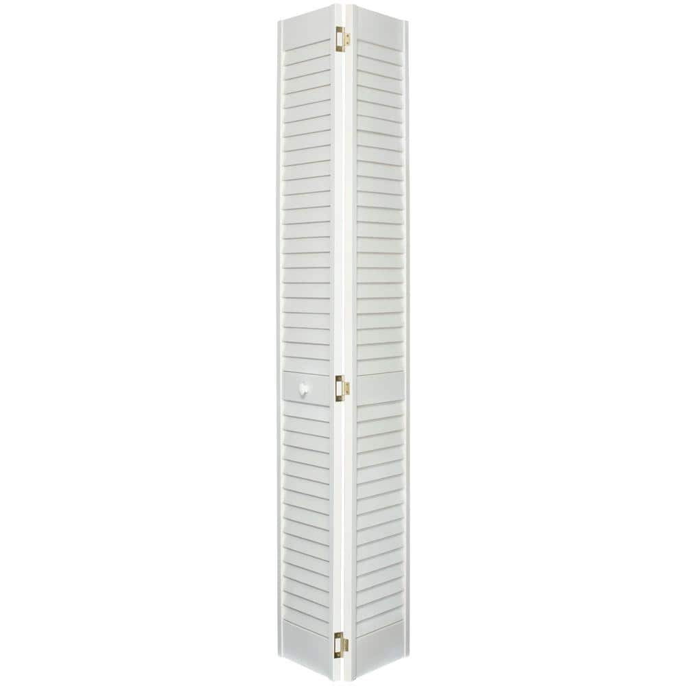 Kimberly Bay Closet Door, Bi-fold, Louver Louver Plantation Primed White  (36x80) - Closet Storage And Organization Systems 