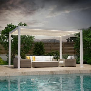 10 ft. x 13 ft. Aluminum Freestanding Patio Pergola Solar Panel LED strings Outdoor Louvered Roof pergola, White