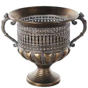 Bronze Urn Shaped Metal Decorative Vase with Cut Outs