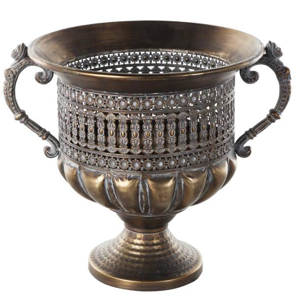 Litton Lane Bronze Urn Shaped Metal Decorative Vase with Cut Outs