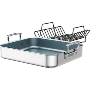 16 in x 13.75 in, 6. 7 qt. Stainless Steel Ceramic Nonstick Roasting Pan