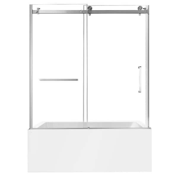 60 in. x 36 in. Acrylic Rectangular Alcove Soaking Bathtub with Left Drain in White/Brushed Nickel