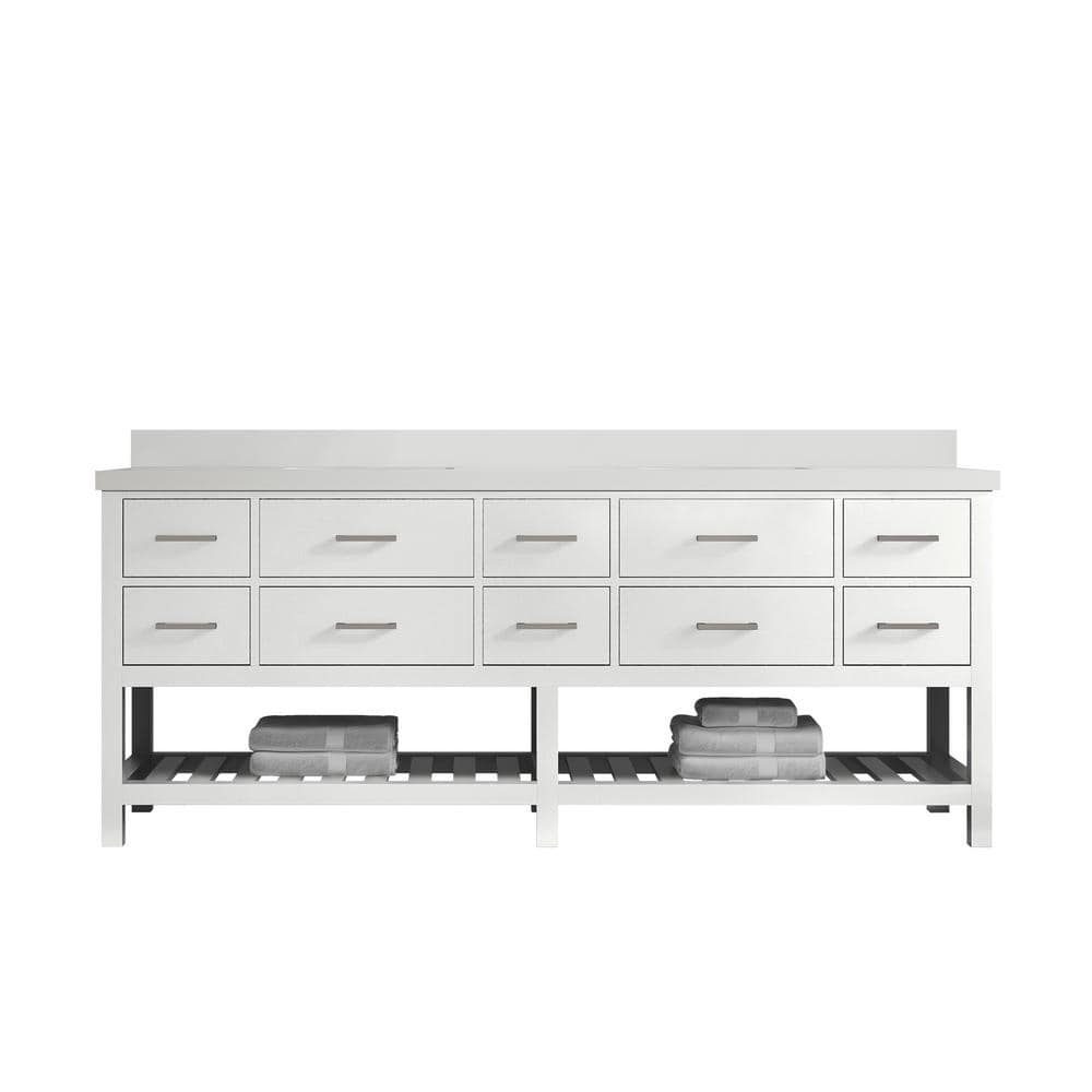 Parker 84 in. W x 22 in. D x 36 in. H Double Sink Bath Vanity in White with 2 in. White Quartz Top price history on PriceWatchPro