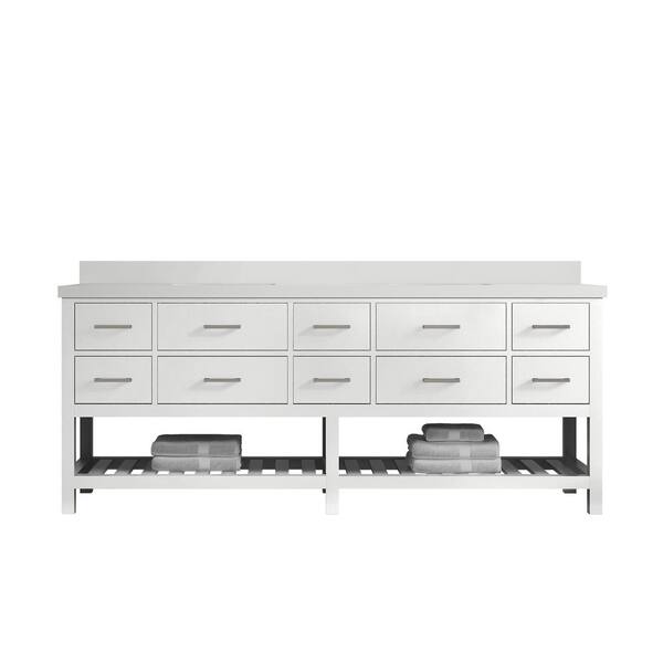 Willow Collections Parker 84 in. W x 22 in. D x 36 in. H Double Sink Bath Vanity in White with 2 in. White Quartz Top