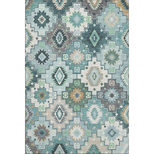 Mayfield Premium Machine Washable Abstract AMF2123 Teal 8 ft. x 10 ft. Area Rug