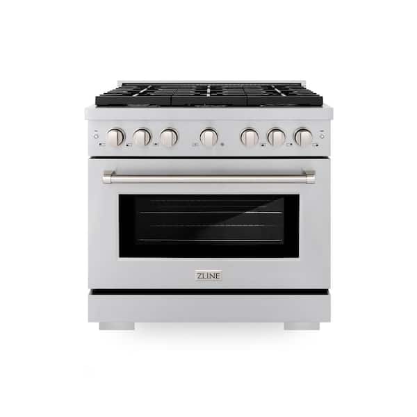 Paramount 36 in. 6-Burner Dual Fuel Range with Convection Oven and Brass Burners in Stainless Steel