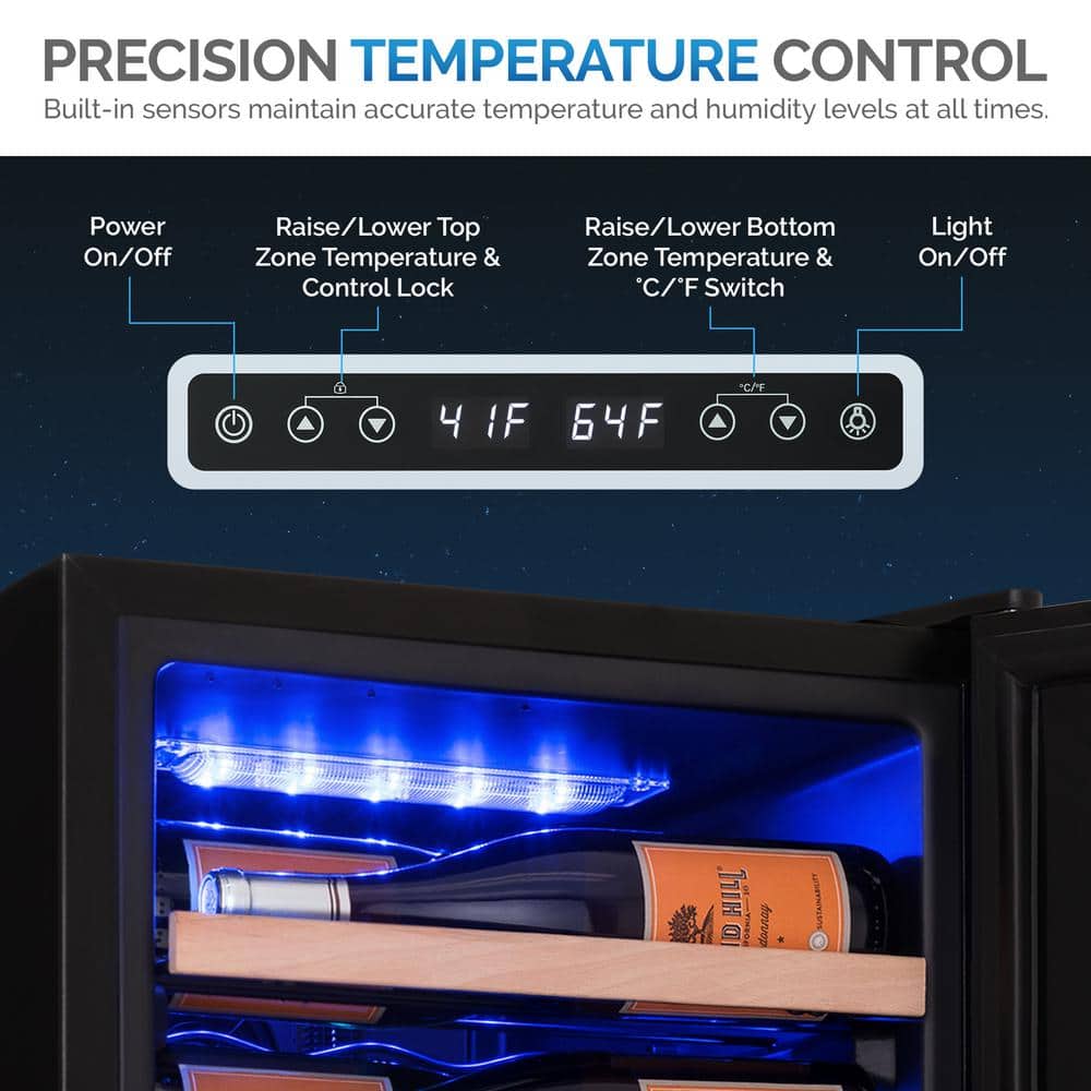 Freestanding Black Mirrored Glass Wine Cooler with Interior Lighting