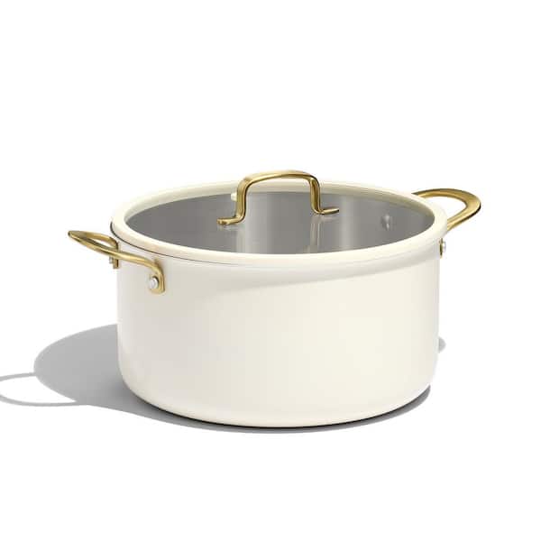 Large 8 qt. White Full Clad Tri Ply Stainless Steel Soup Pot with Lid, All Stoves Compatible, Oven & Dishwasher Safe