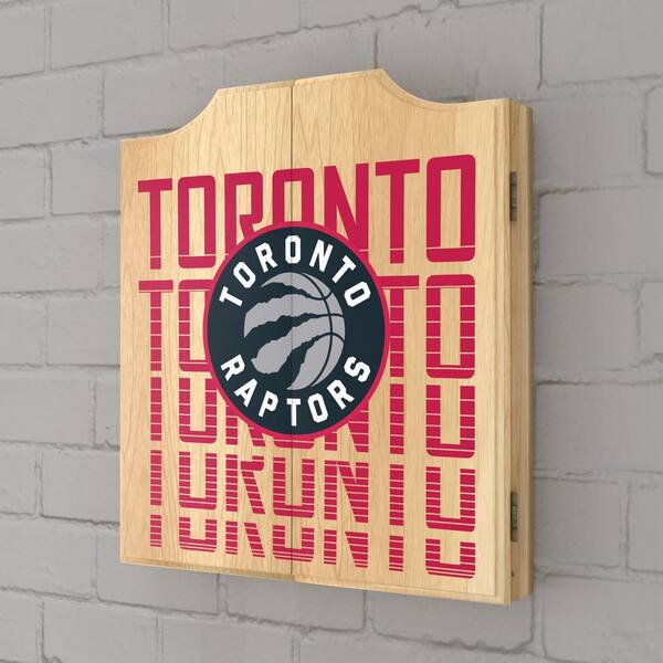 Unbranded - Toronto Raptors City 20.5 in. Dart Board with Cabinet, Darts and Scoreboards
