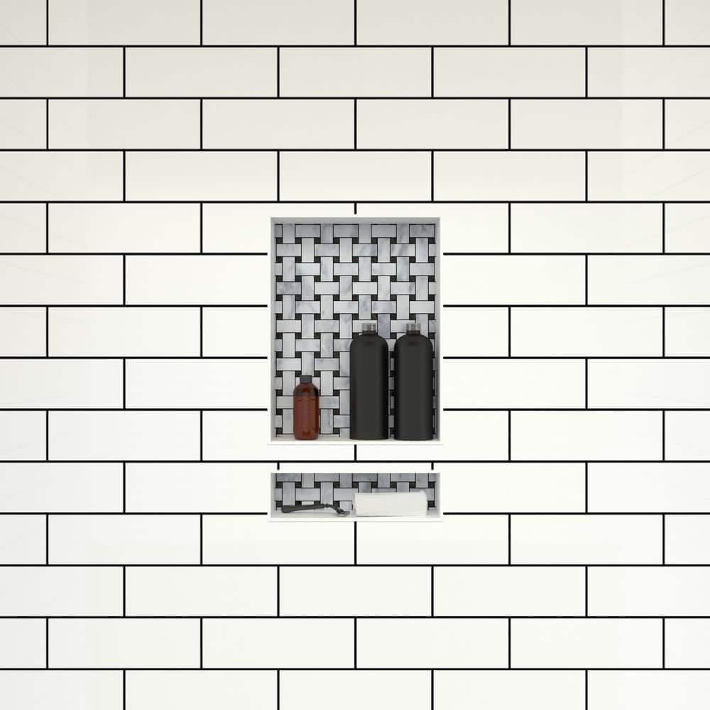 Black Double Recessed Plastic Shower Shelf, 16" x 26"