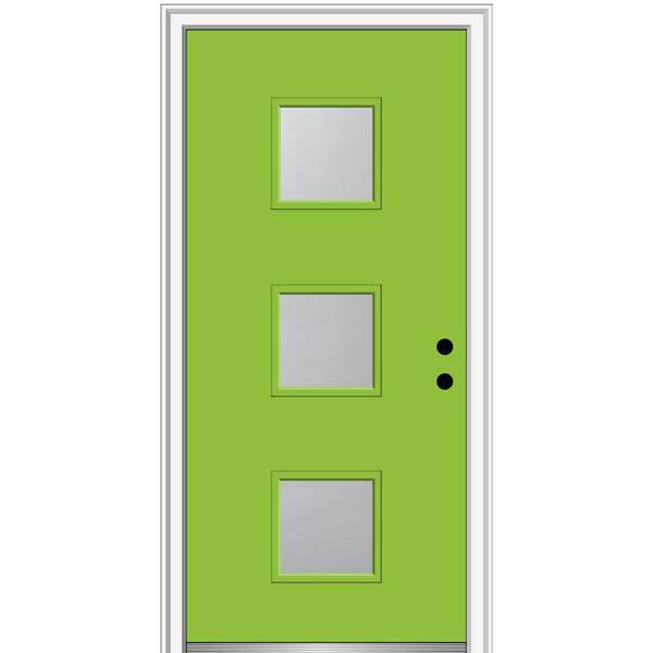 MMI Door 36 in. x 80 in. Aveline Left-Hand Inswing 3-Lite Frosted Glass Painted Steel Prehung Front Door on 6-9/16 in. Frame