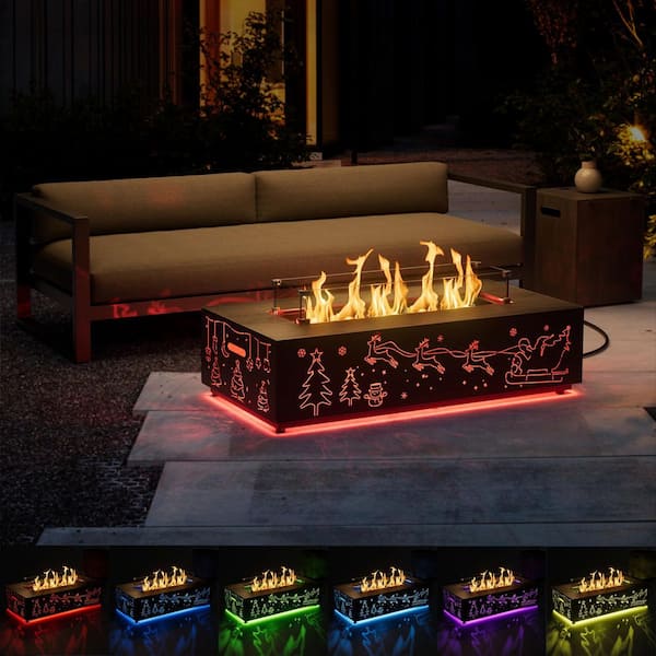 eVita 42 in. 50,000 BTU Rectangle Outdoor Propane Gas Fire Pit Table in Brown with RGB Light