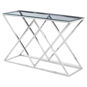 Santa Ana 48 in. Silver Rectangle Glass Console Table
