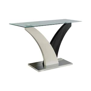 Penbroke 48 in. White and Dark Gray Rectangle Glass Top Console Table
