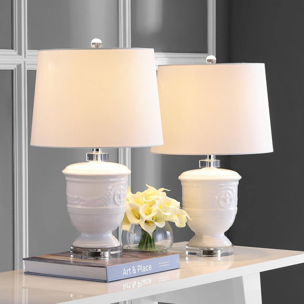 Shoal 23" White Ceramic Table Lamp Set with Textured Cotton Shade