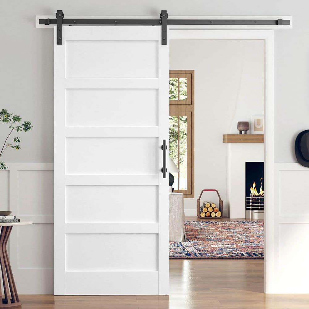 36 in. x 96 in. 5-Panel Solid MDF White Finished Interior Sliding Barn Door with Hardware Kit price history on PriceWatchPro